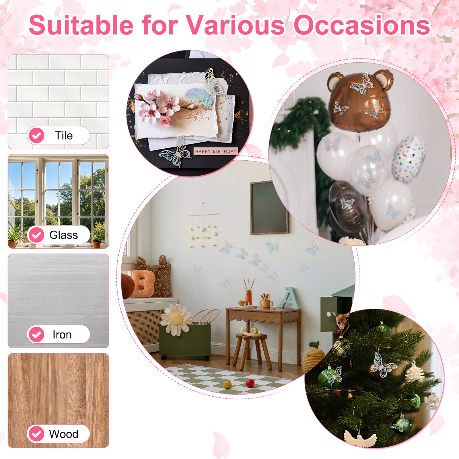 24 Pack 3D Butterflies Wall Stickers [Iridescent Laser, 3 Sizes]