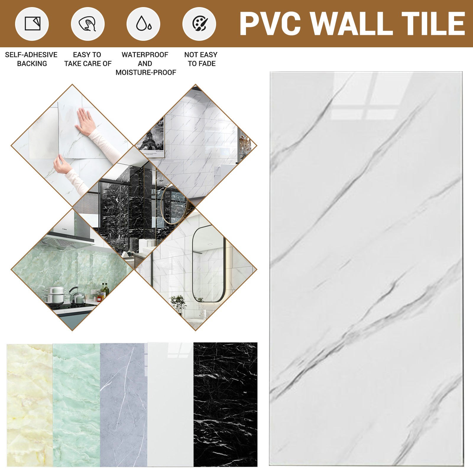 1-50 sheet Kitchen Stick on Tile Stickers Bathroom 3D Self Adhesive Wall Tiles