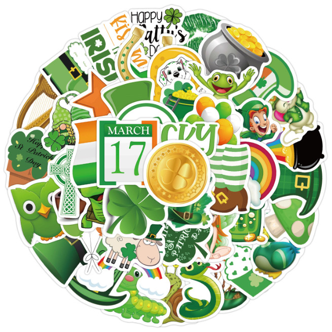 50 Pcs Stickers St. Patrick’s Day Envelope Green Laptop Phone Luggage Car Vinyl