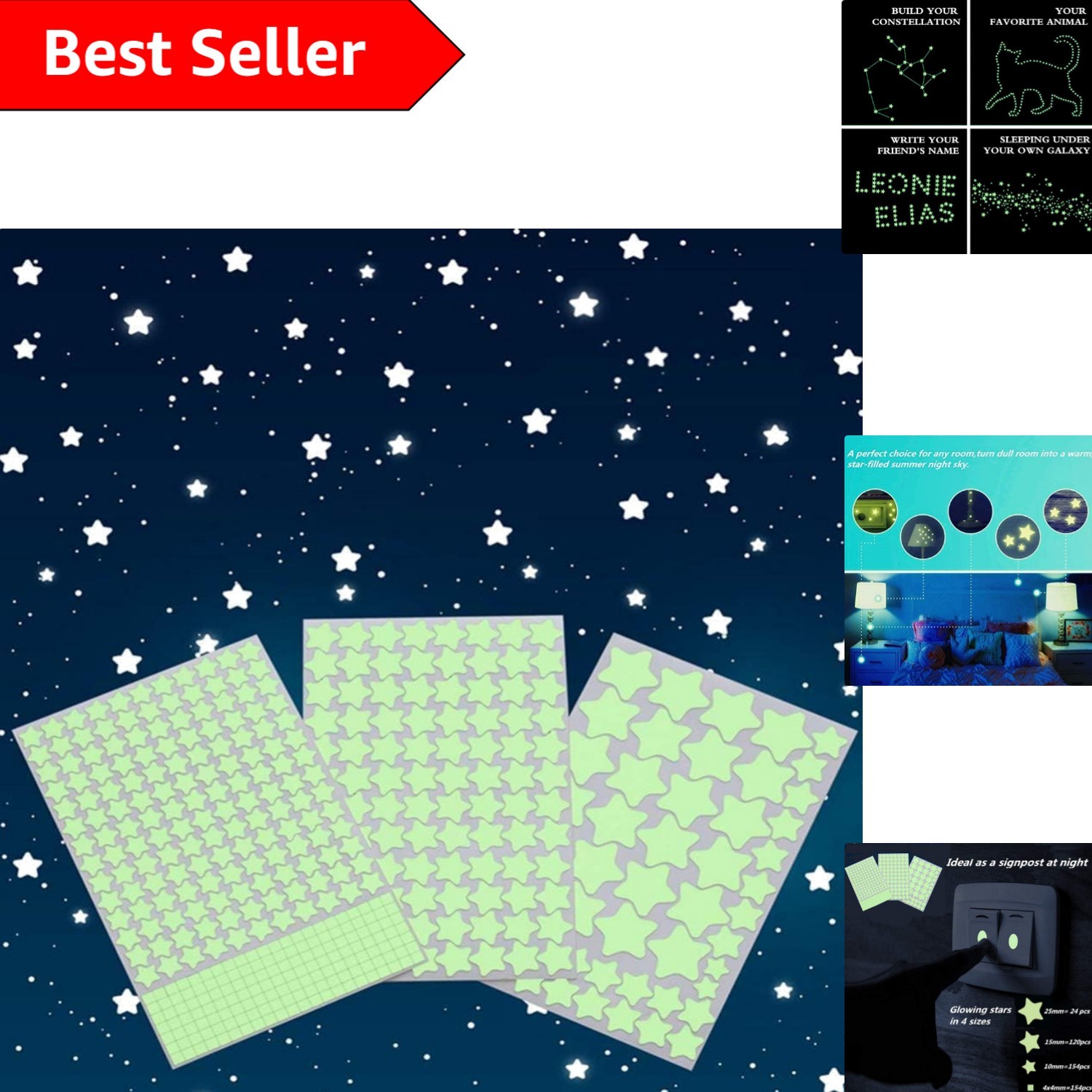 Multi-Sized 3D Glowing Stars Wall Decals for Kids’ Bedrooms & Parties – 452 Pcs