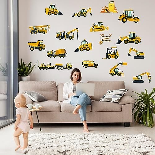 Construction Vehicles Wall Decals – Peel & Stick Removable Stickers for Kids’ Ro