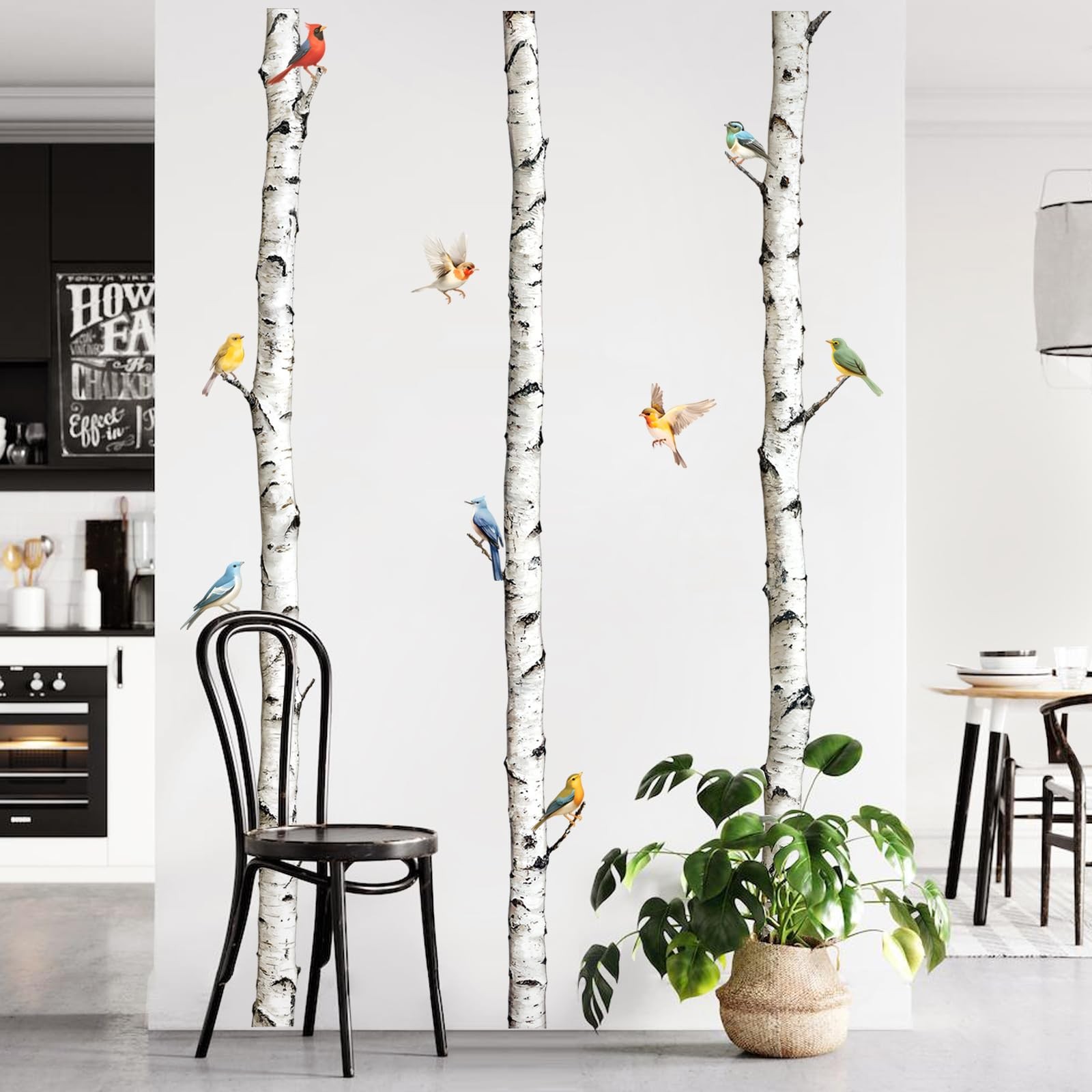 Birch Tree Wall Decal 95in White Aspen Birds Vinyl Peel Stick