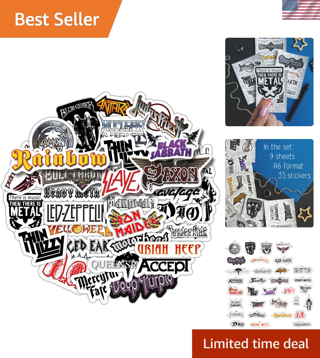 Vibrant Heavy Metal Stickers: 35-Piece Waterproof Vinyl for Laptops & More