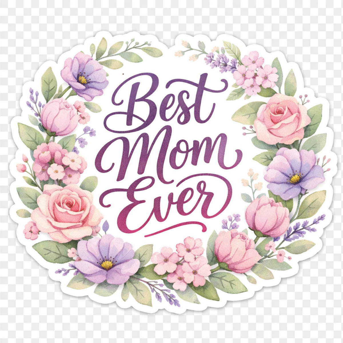 3 inch Best Mom Ever Floral Vinyl Sticker Mother’s Day Rose Flower Decal Gift