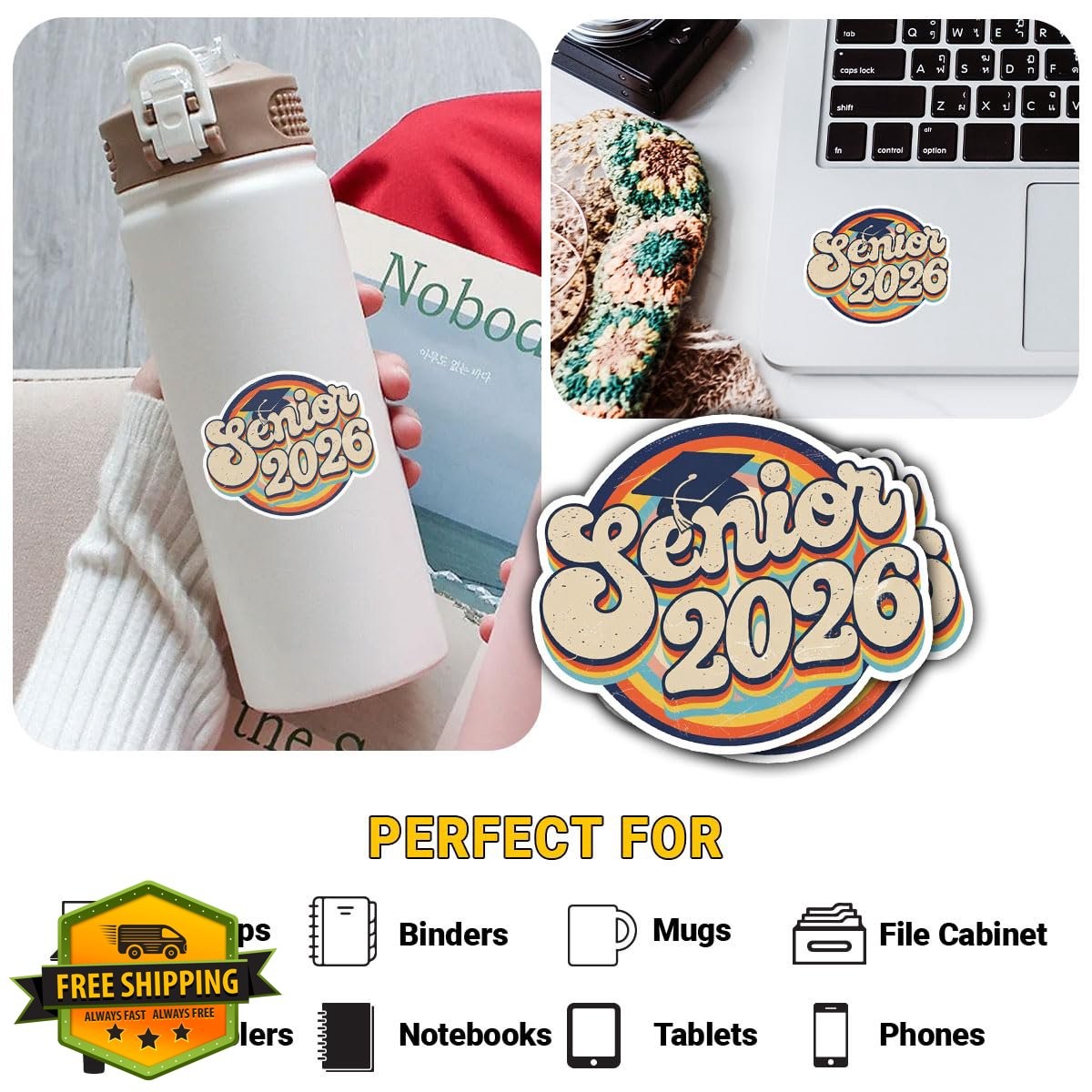 Class of 2026 Graduation Stickers 3pc Senior Laptop Car Decal