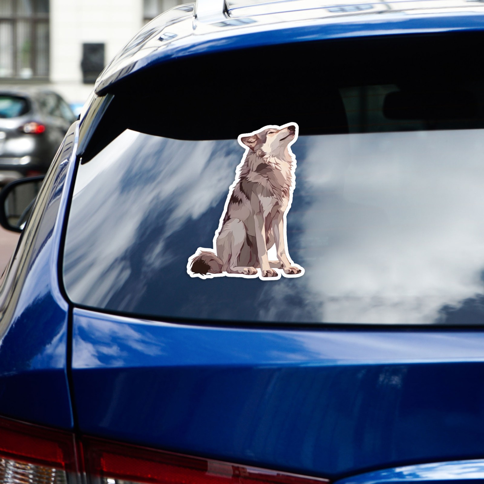 Grey Wolf Sitting – Vinyl Decal Sticker – Car Window Laptop – #54