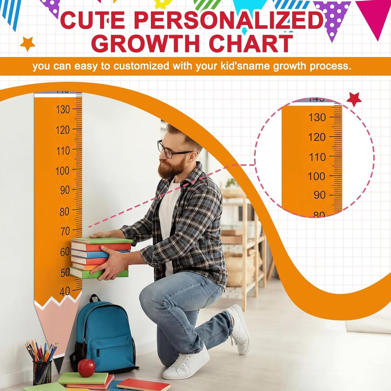Height Growth Chart Wall Sticker Decor 77″x14″ Pencil Shaped Height Measurement