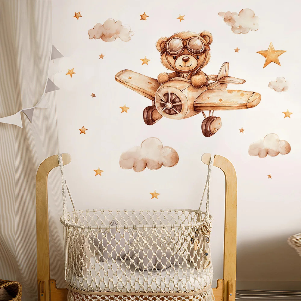 Cute Bear Star Cloud Wall Stickers for Kids Rooms Girls Boys Baby Room Bedroom