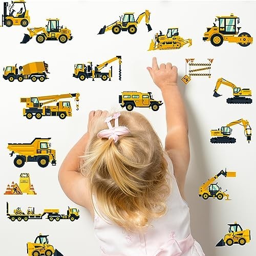 Construction Vehicles Wall Decals – Peel & Stick Removable Stickers for Kids’ Ro