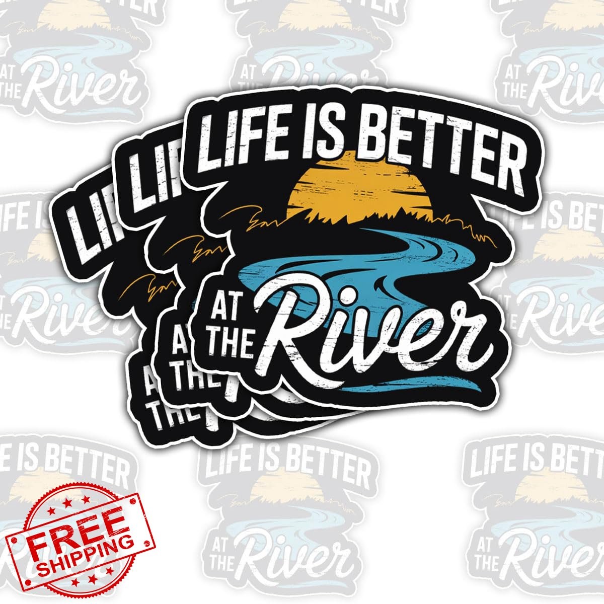 Life is Better at River Sticker 3 Pack Camping Fishing Decal