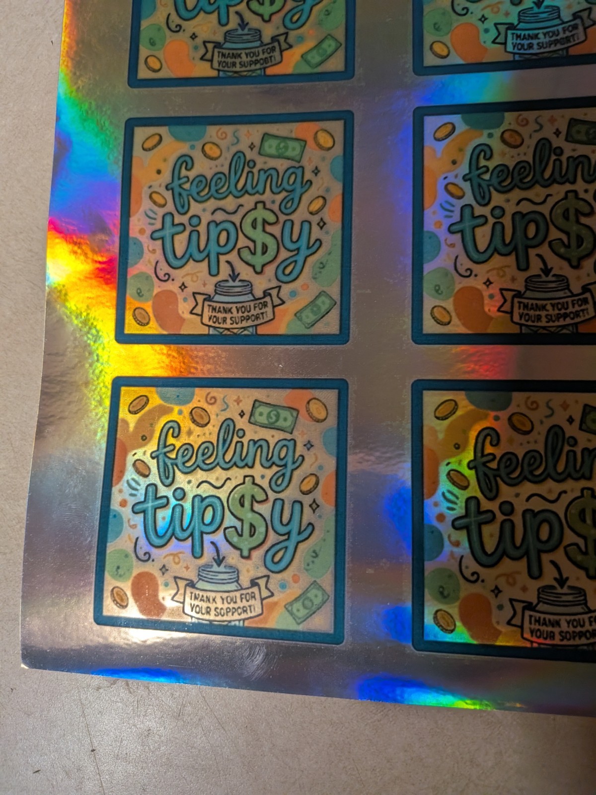 Holographic Feeling Tipsy Sticker Sheet | Tip Jar Stickers Bartender Server Six