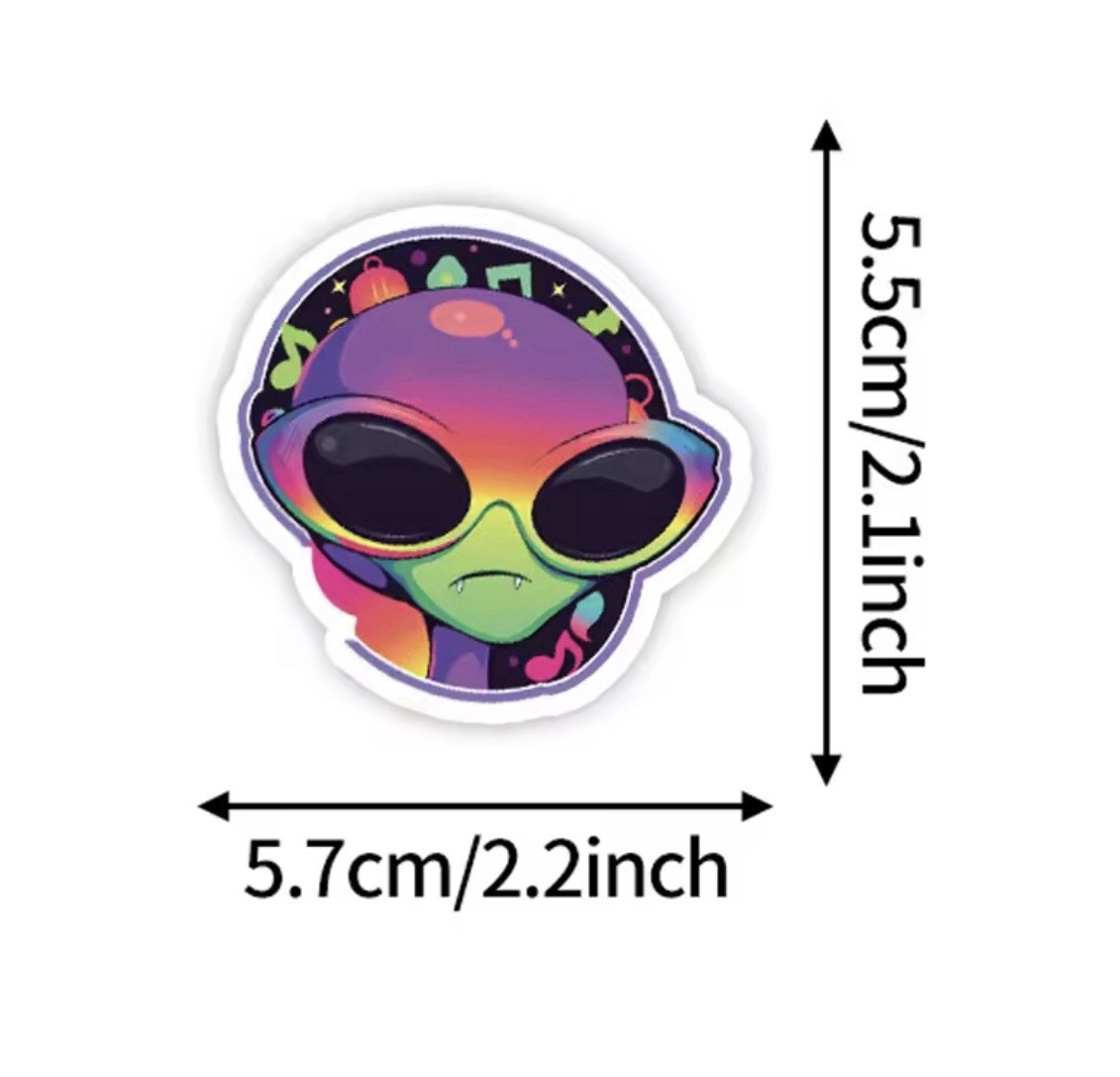 Rainbow Alien Cartoon Style Stickers 50pk Mix Rainbow Fun Stickers FREE SHIPPING