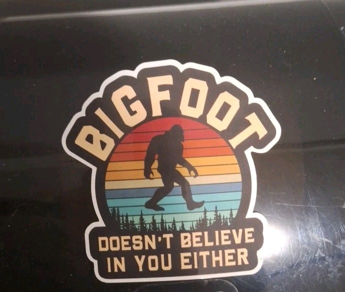 Bigfoot Doesn’t Believe In You Either Sticker Laptop Cup Car Free Shipping 3x3in
