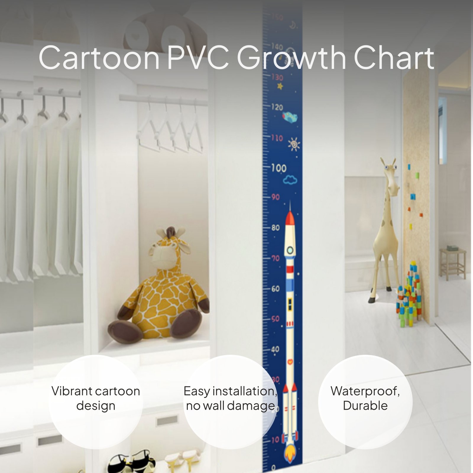 Cartoon Kids Height Chart Waterproof Removable Wall Decal, Growth Chart