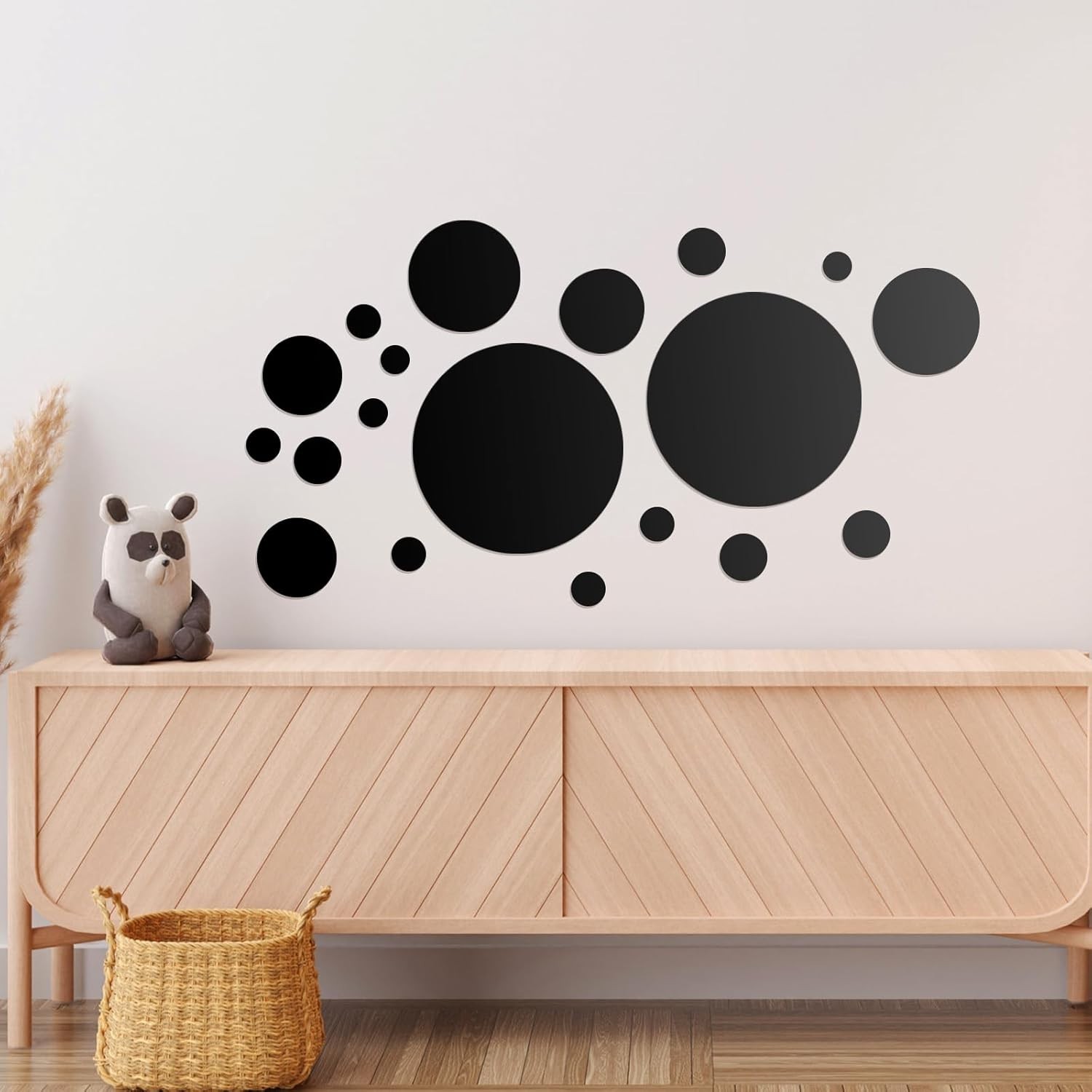 Removable Black Circle Mirror Tiles – 32 Pcs Acrylic Wall Decals for Interiors