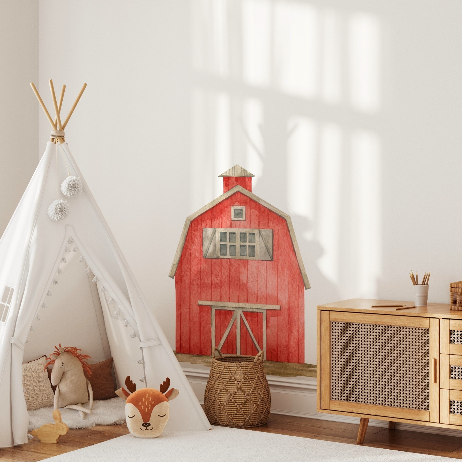 Red Barn Farm Wall Decal Watercolor Barn Farmhouse Wall Art Peel and Stick Decor