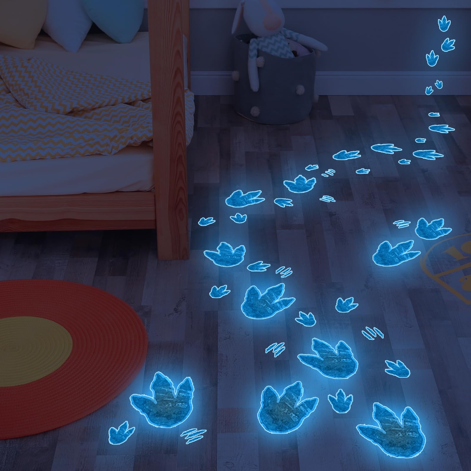 Glow in The Dark Dinosaur Footprint Wall Stickers, 2 Sheets Fossil Pattern De…