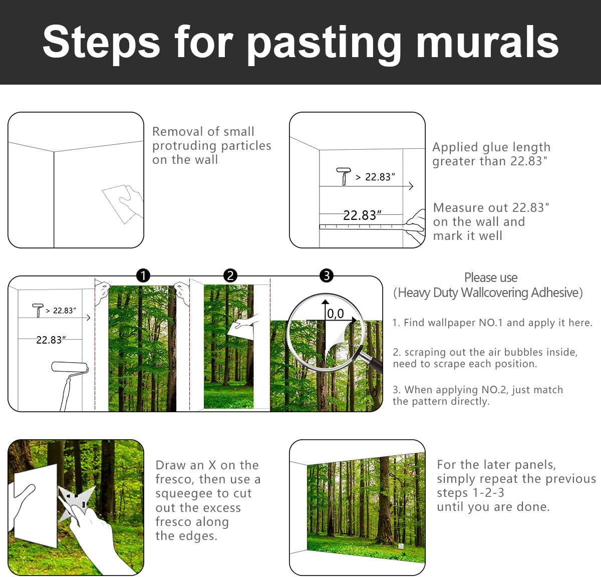 Green Forest Tree Fabric Wallpaper Mural for Living Room & Bedroom 137″x96