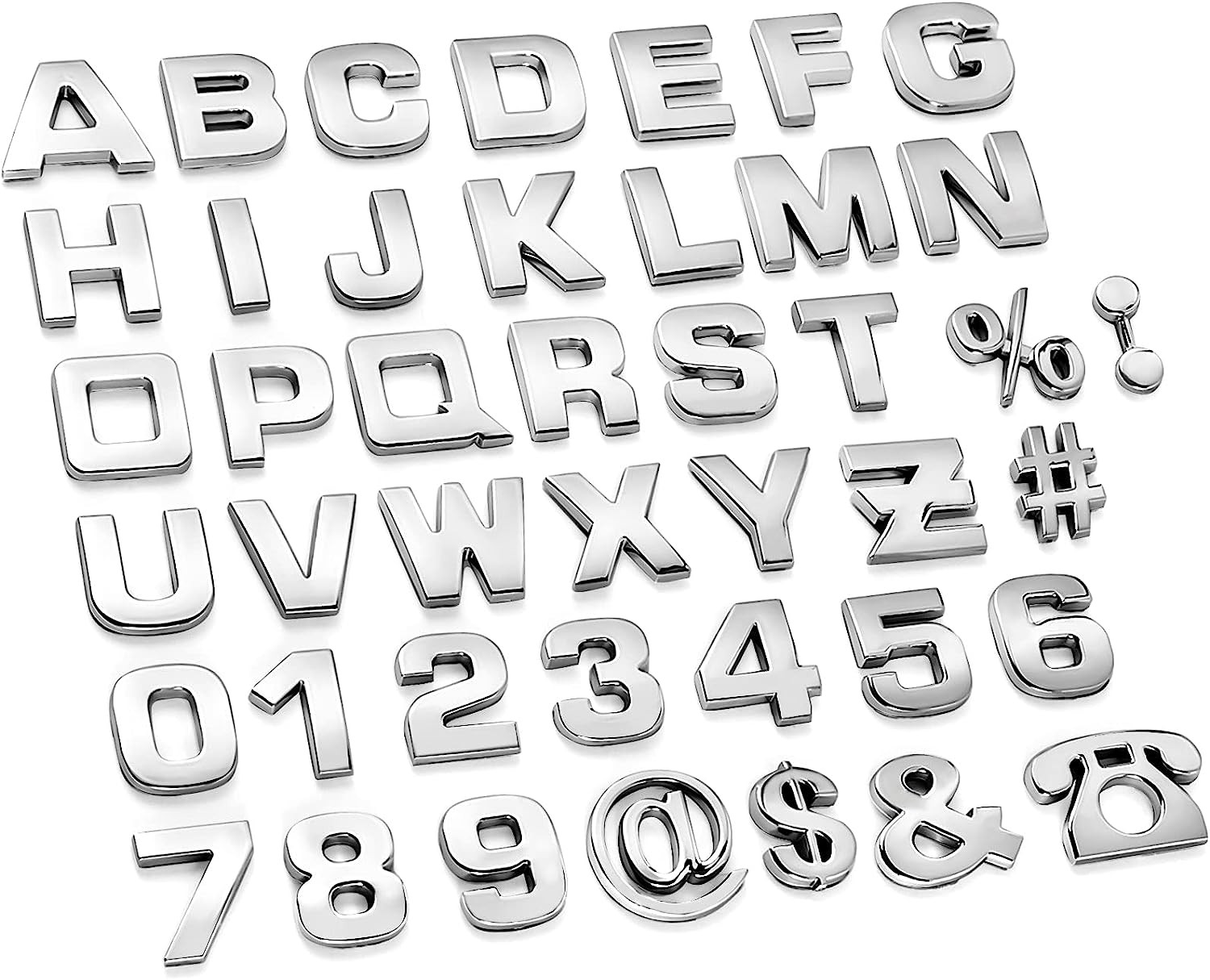 43Pcs Car Emblem Letters Sticker DIY 3D Chrome Number Symbol Badge Decal