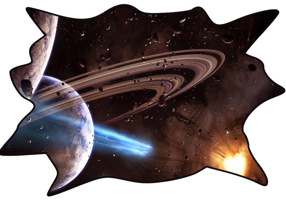 Outer Space Wall Decal Mural Astronaut Spaceship Saturn Planet Kids Room, c95