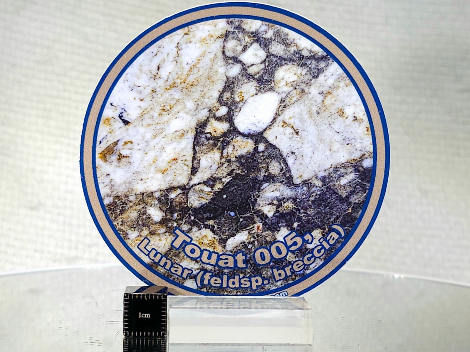 Sticker: Lunar (feldsp. breccia), Touat 005, meteorite class, glossy 3″ round