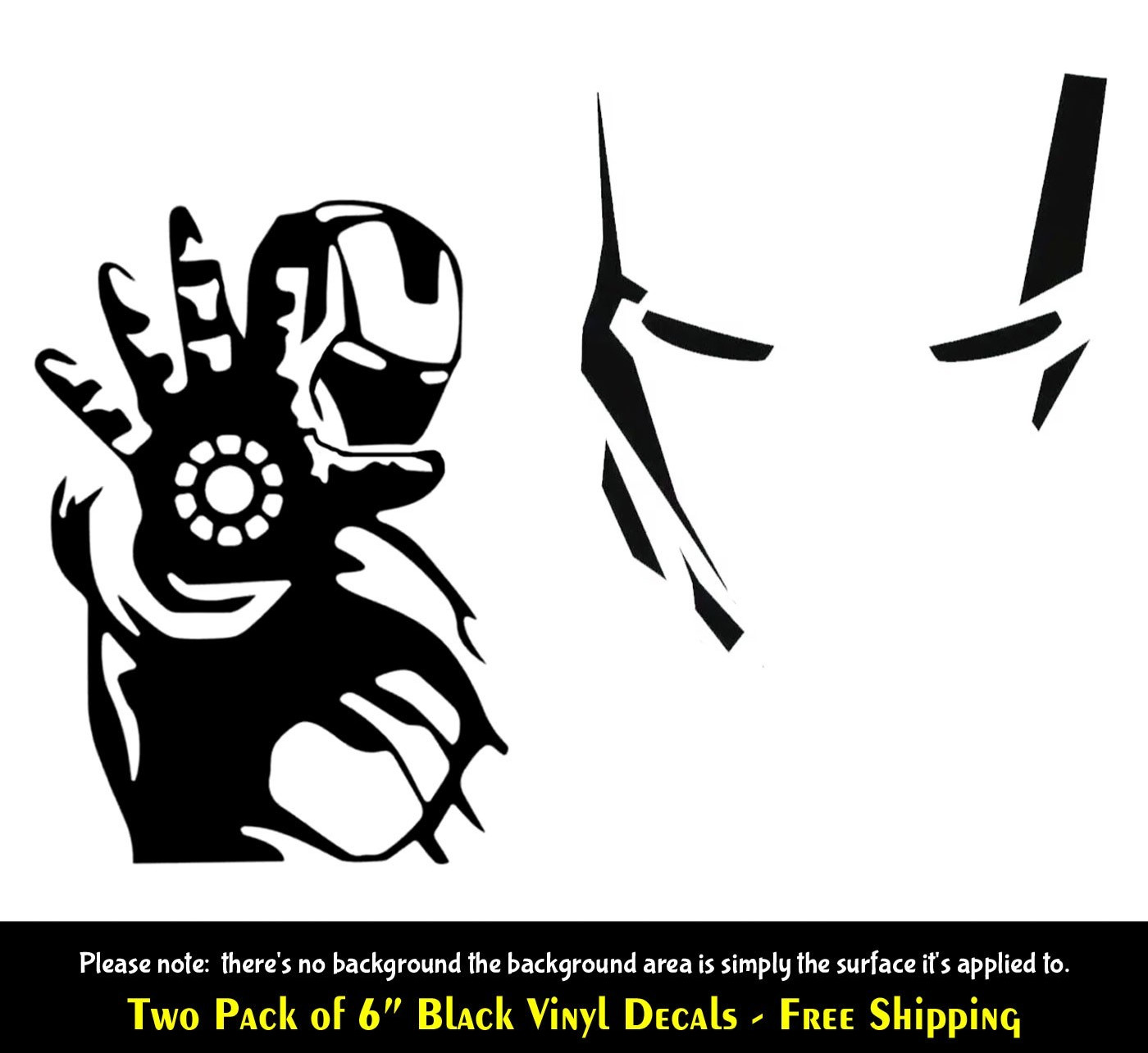 Iron Man Helmet & Iron Man Two 6″ Black Vinyl Decals Car Truck Windows Mirror