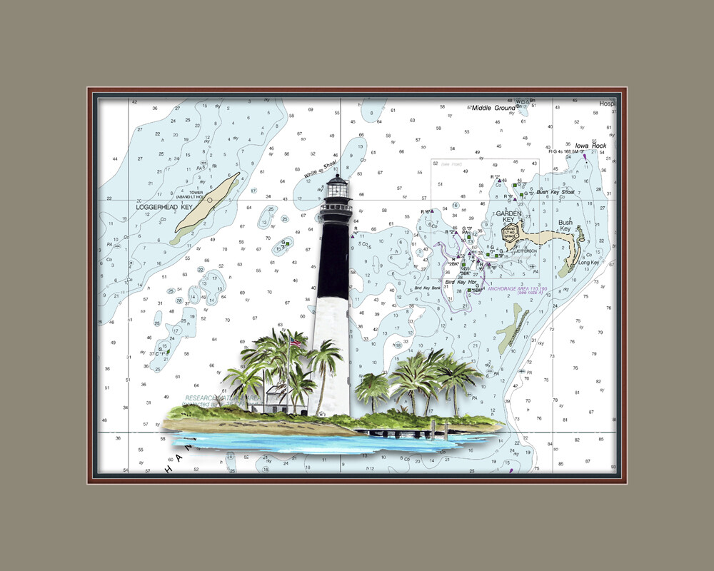 Dry Tortugas, FL Lighthouse and Nautical Chart High Quality Canvas Print