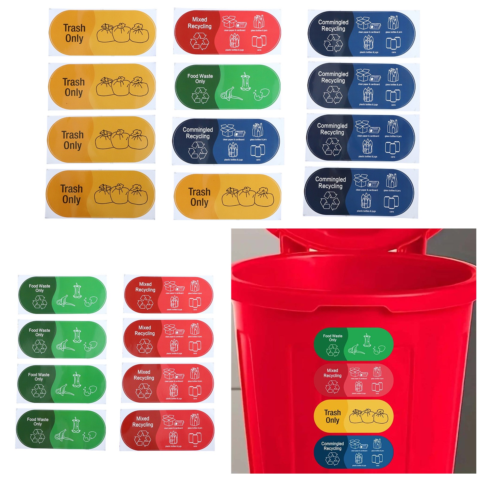 4Pcs Sorting Stickers Trash Cans Garbage Labels Useful Trash Recycling Sticker