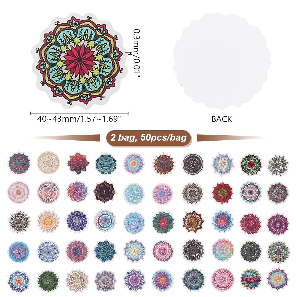 AHANDMAKER 100Pcs Mandala Flower Stickers Waterproof