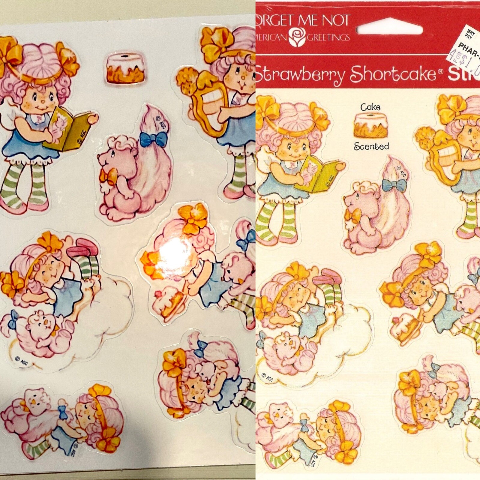Strawberry Shortcake Angel Cake Glossy Stickers Sheet Vintage Reproduction