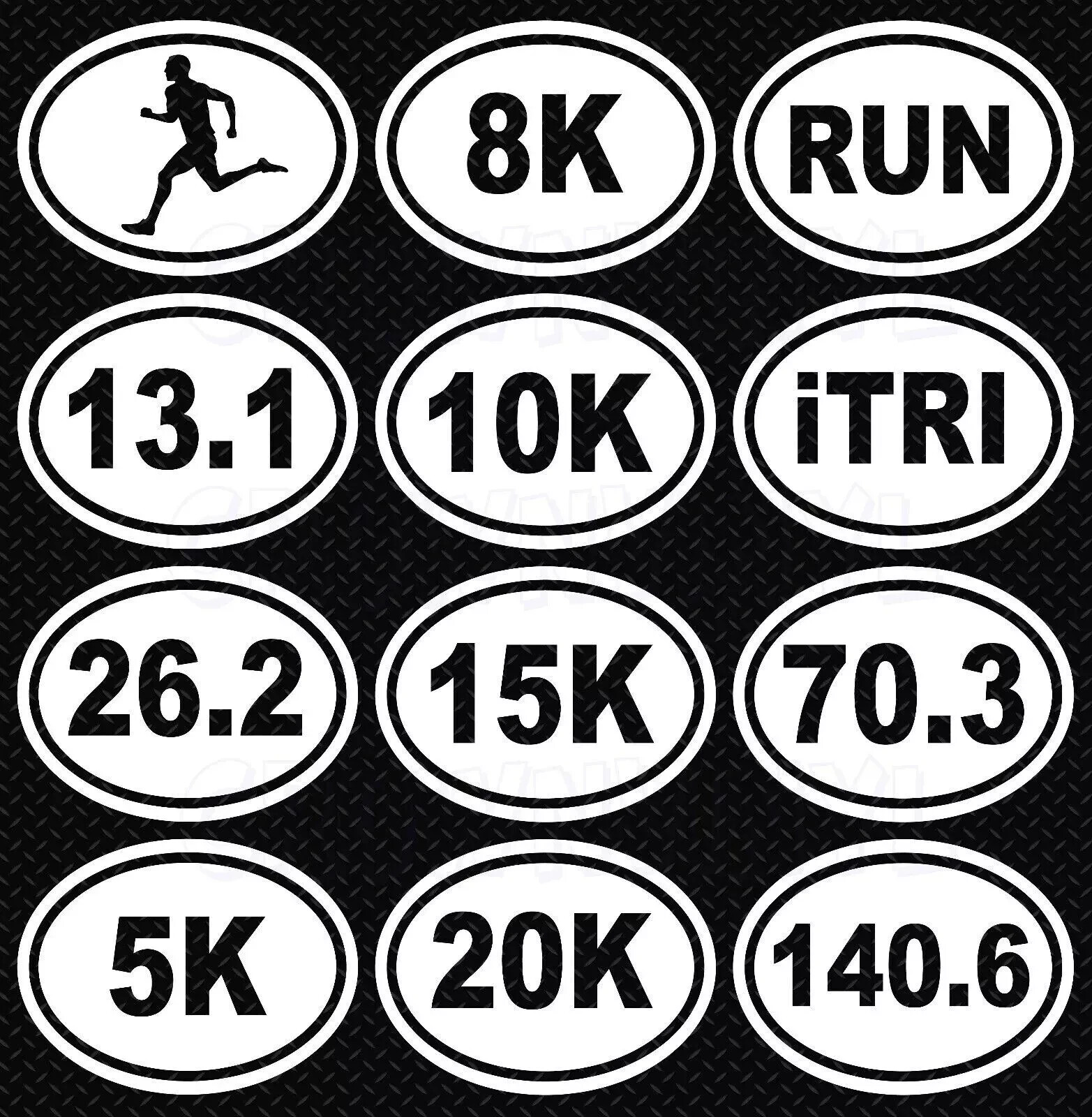Oval Running Decal 13.1, 26.2, 5k, 8k, 10k, 15k, 20k, RUN, iTRI, 70.3 Triathlon