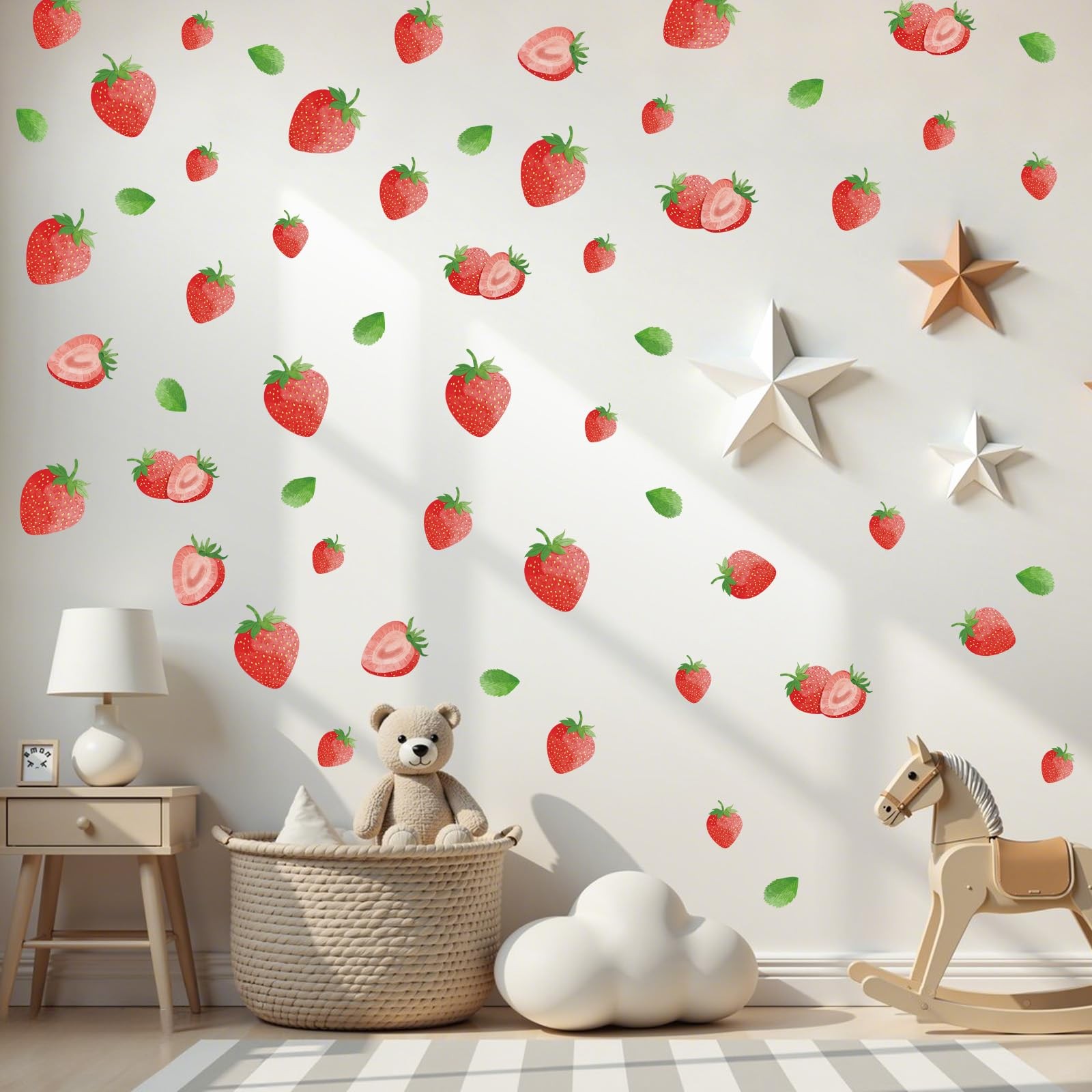 Strawberry Wall Decals – 8 Sheets 64 Pcs Removable Red Strawberry Wall Sticke…