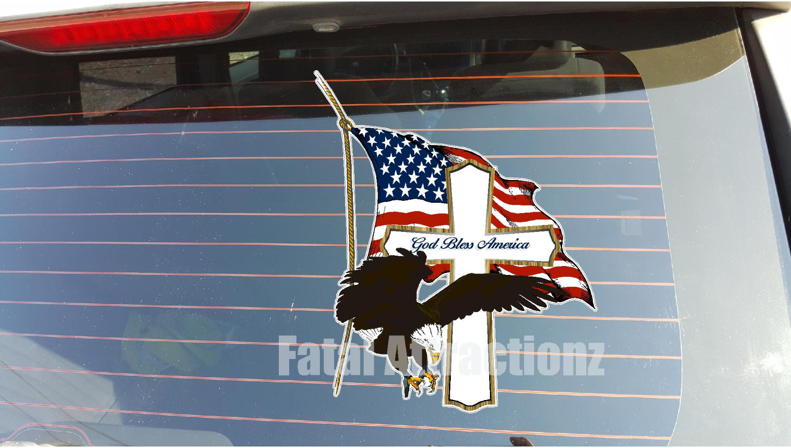 God Bless America Cross Eagle Cross Flag Vinyl Sticker Decal USA patriotic