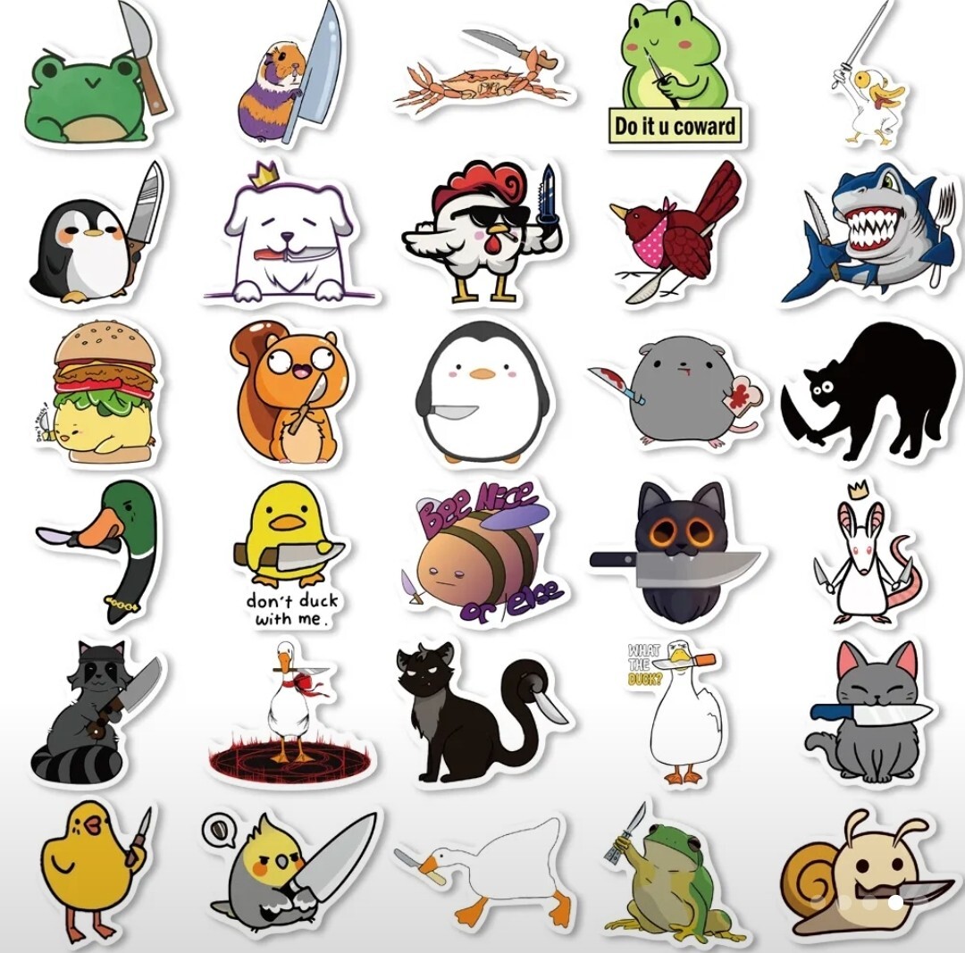 10 PCS Cute Funny Sarcastic Animals With Knives Stickers BRAND NEW
