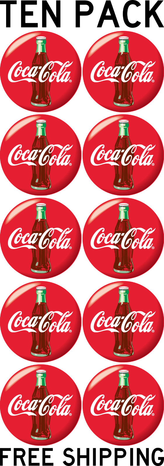 TEN PACK ESTATE FIND COCA COLA COKE PRE 1960’s BUTTON VINYL DECAL FREE SHIPPING