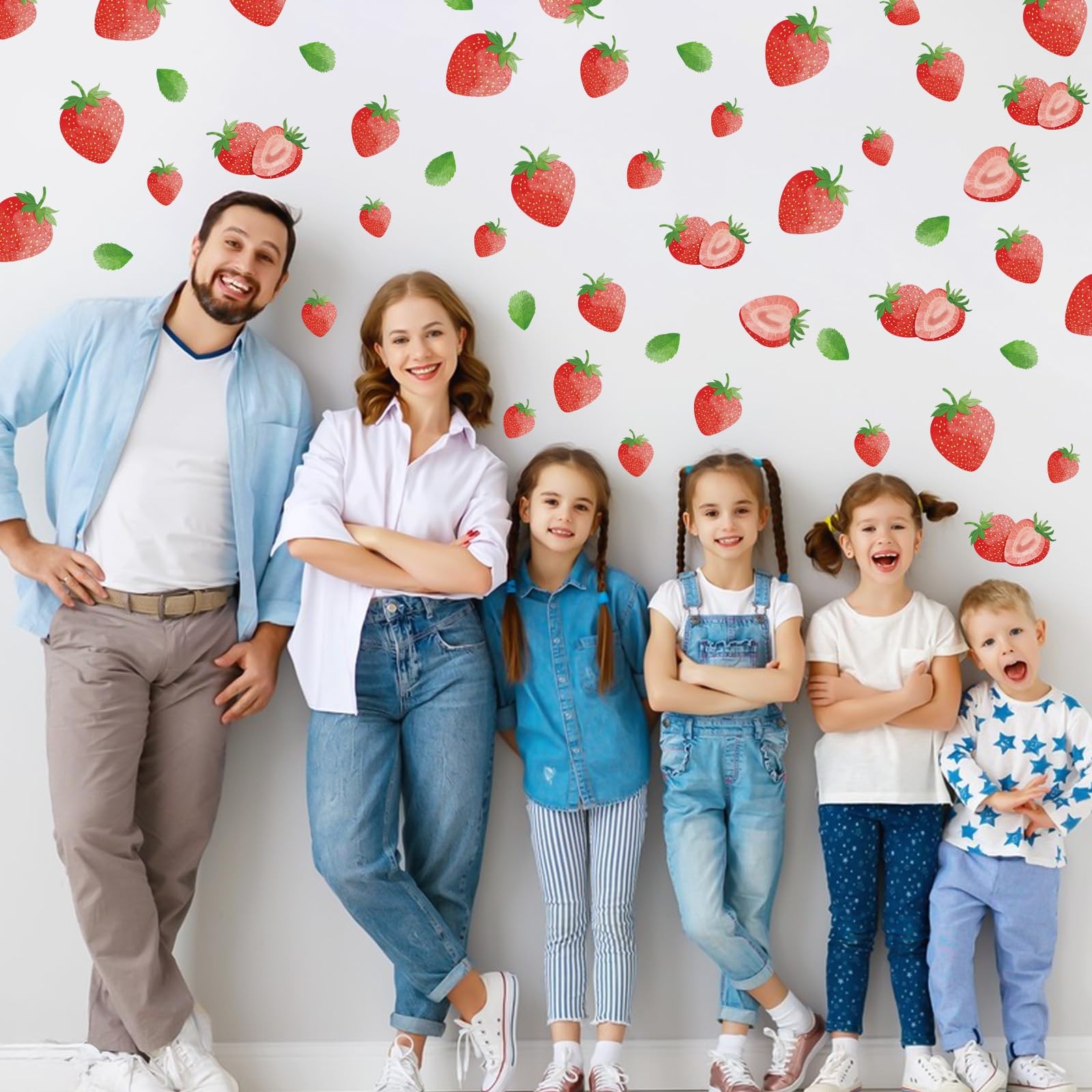 Strawberry Wall Decals – 8 Sheets 64 Pcs Removable Red Strawberry Wall Sticke…