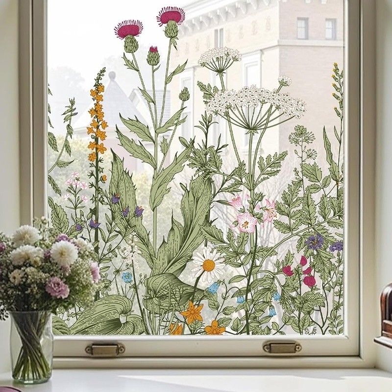 Vibrant Bohemian Flower Window Decals Static Cling DIY Home Decor Film New