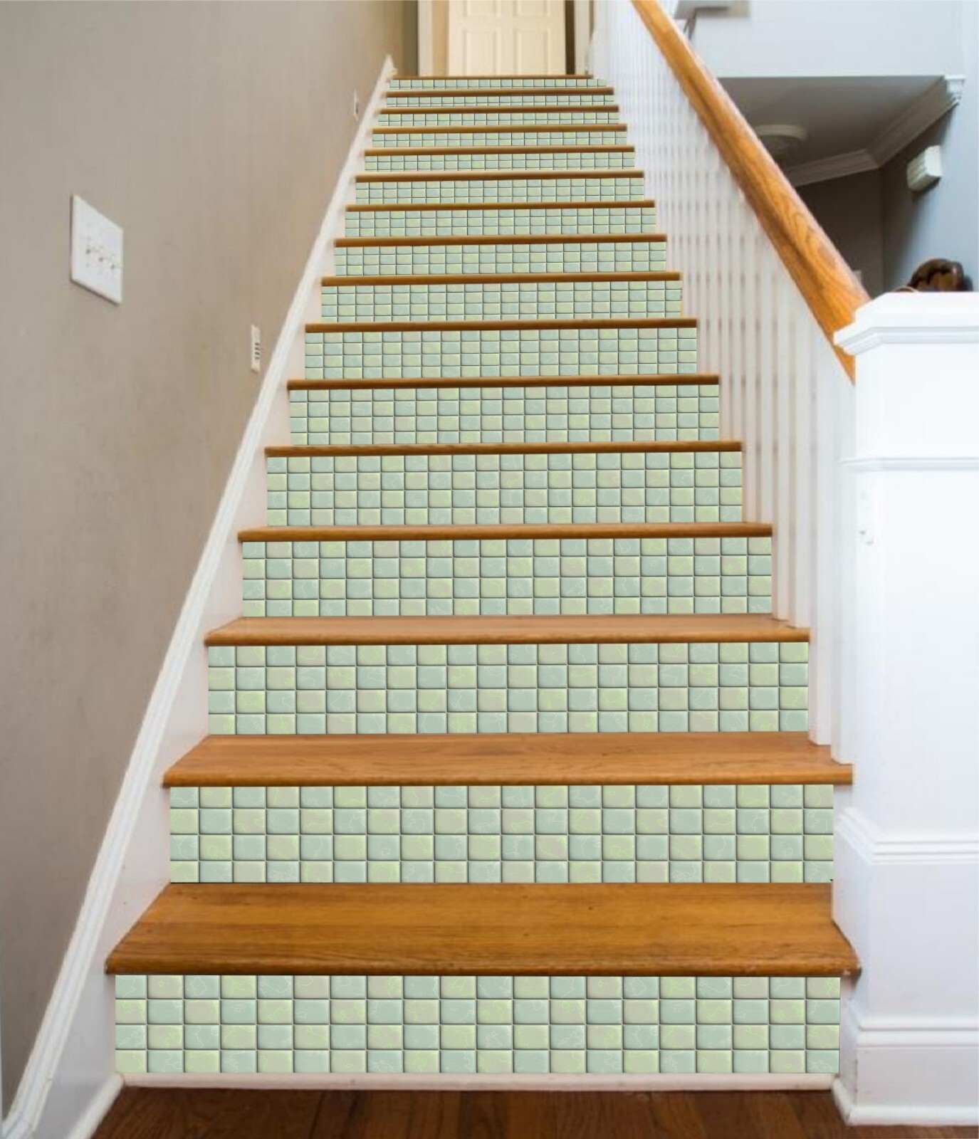 3D Green Checkered AZ602 Stair Risers Decoration Mural Vinyl Wallpaper Kay