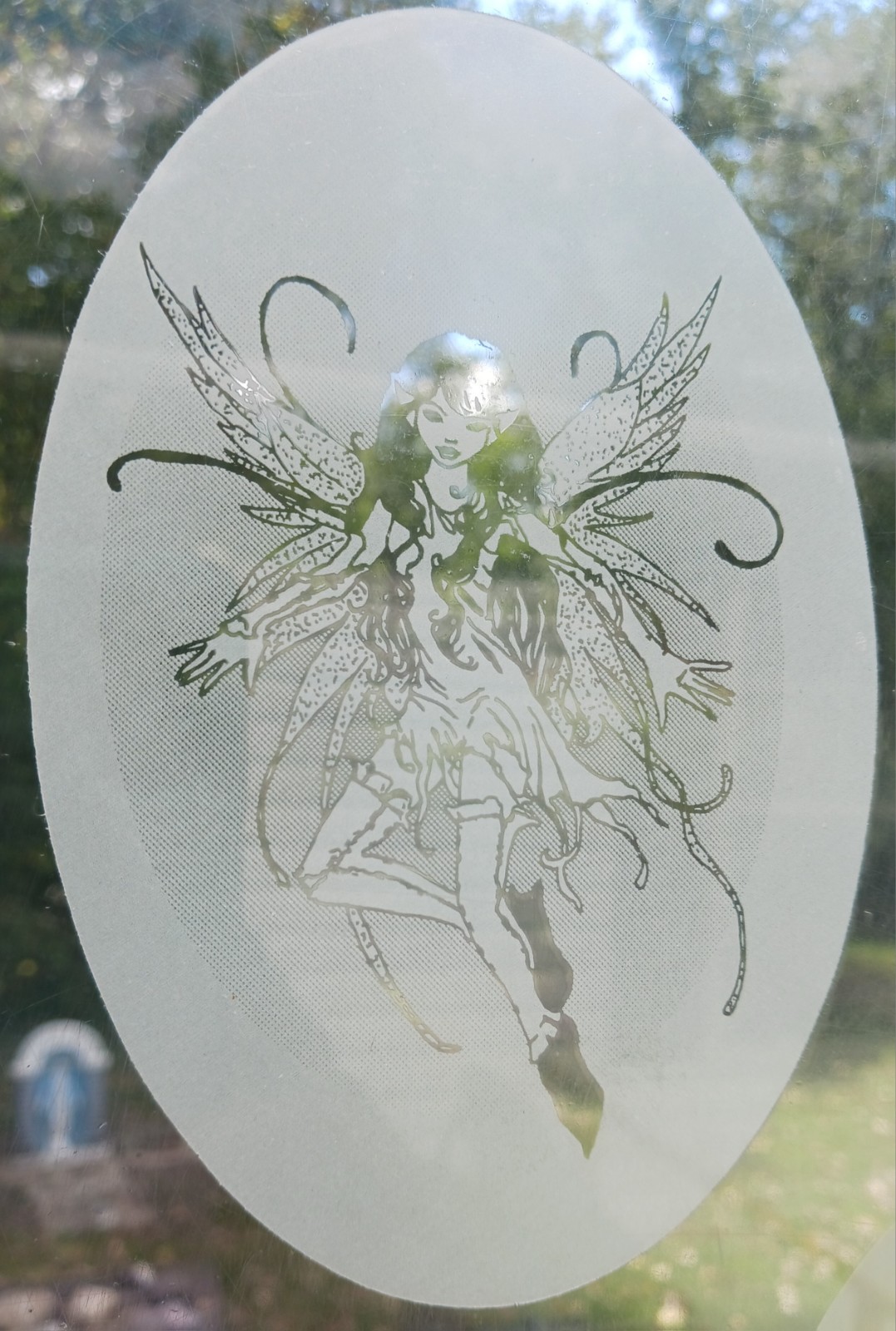 Fairy 4″x6″ OVAL Etched Glass Look Cling Removable & Reusable 88