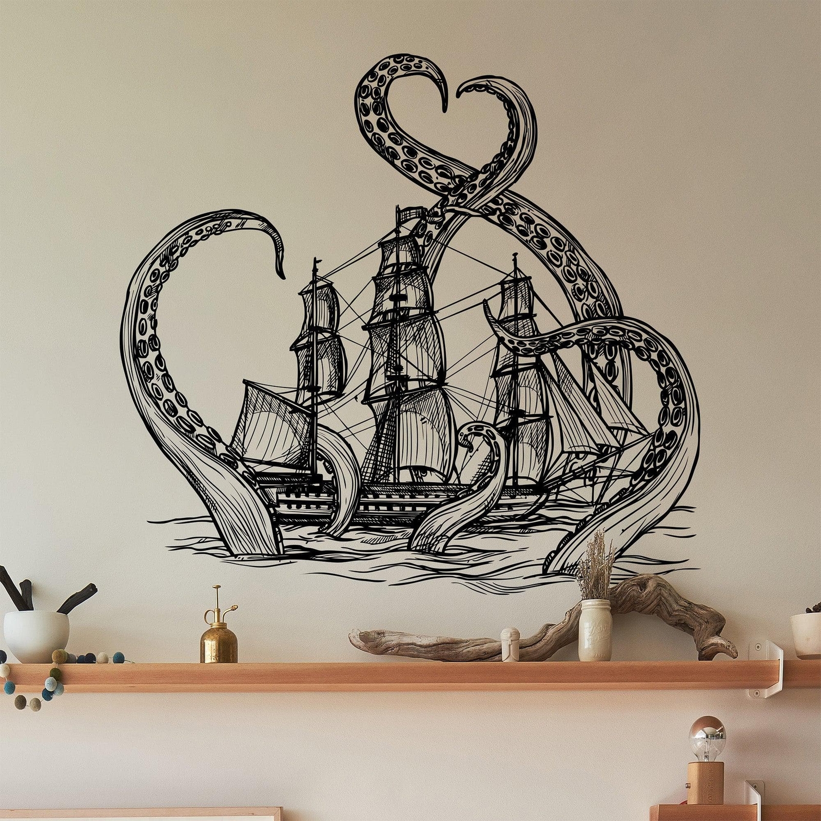 Beach Nautical Theme Fantasy Kid’s Room Decor. Kraken Octopus Wall Decal Sticker