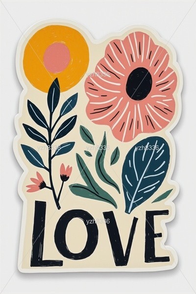 Love Sticker – Vibrant Floral Design with Bold Text – Zink Print