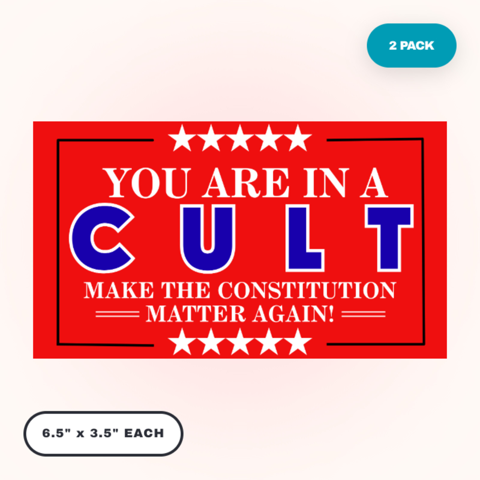 “YOU ARE IN A CULT” MAGA Style Red Bumper Sticker 2 pack Vinyl Waterproof Decals