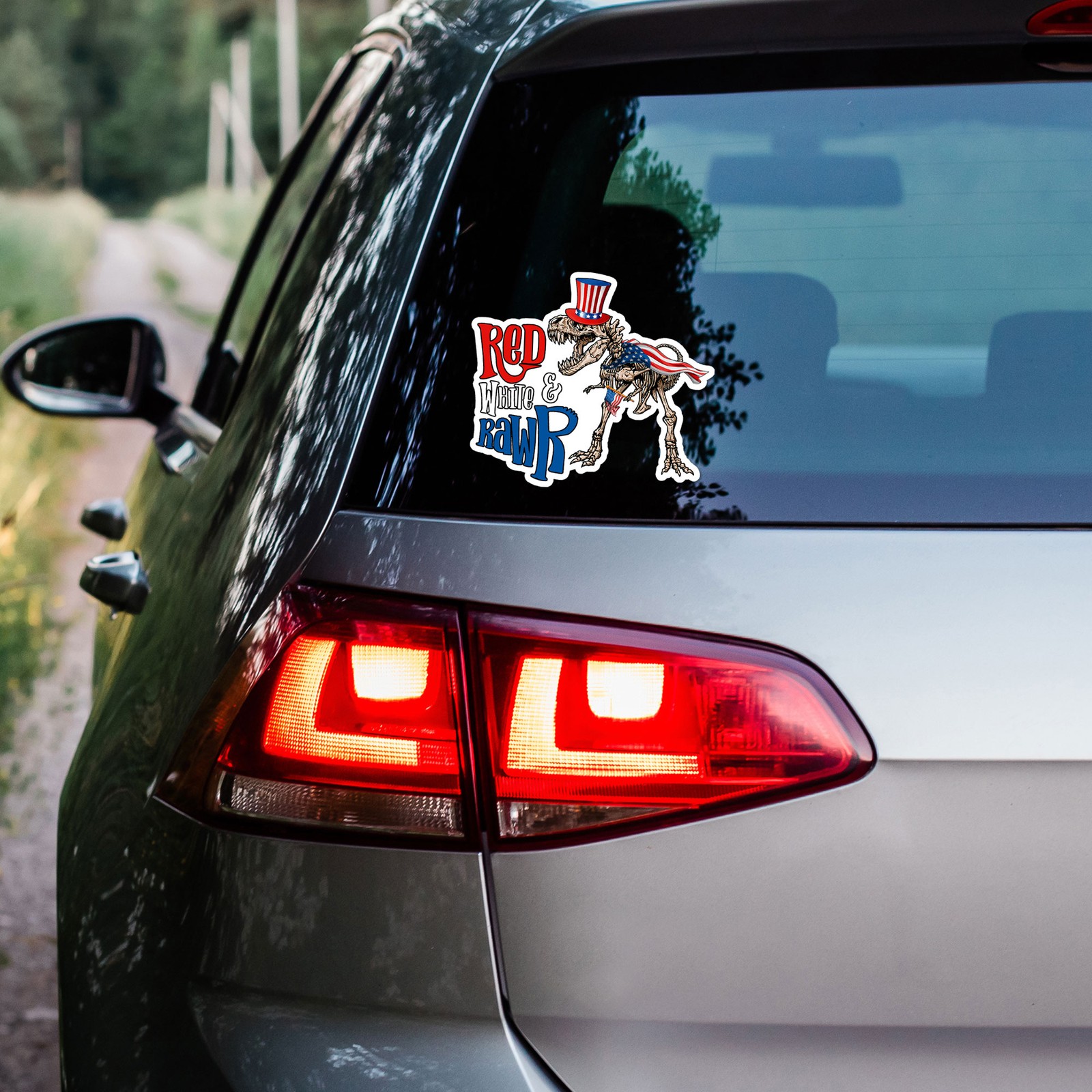 T-Rex Red White Rawr – Vinyl Decal Sticker – Car Window Laptop – ebn8821