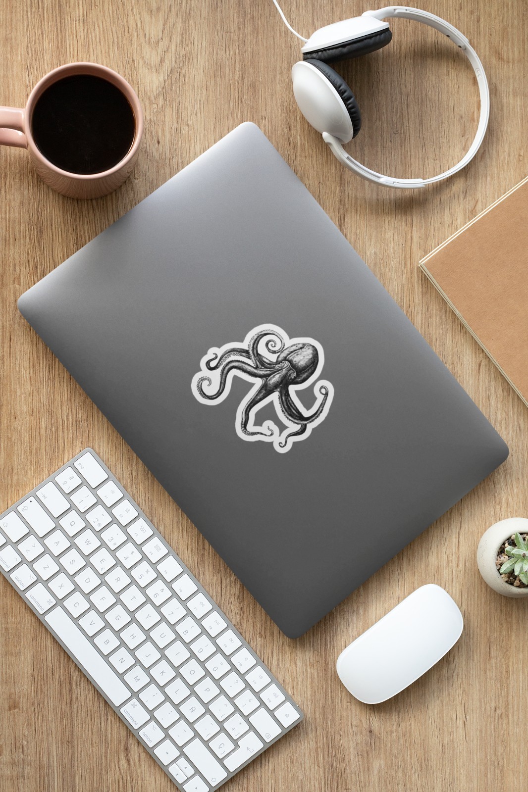 Octopus – Black & White (2 Stickers) 3.5in, Waterproof, Glossy Finish Vinyl.