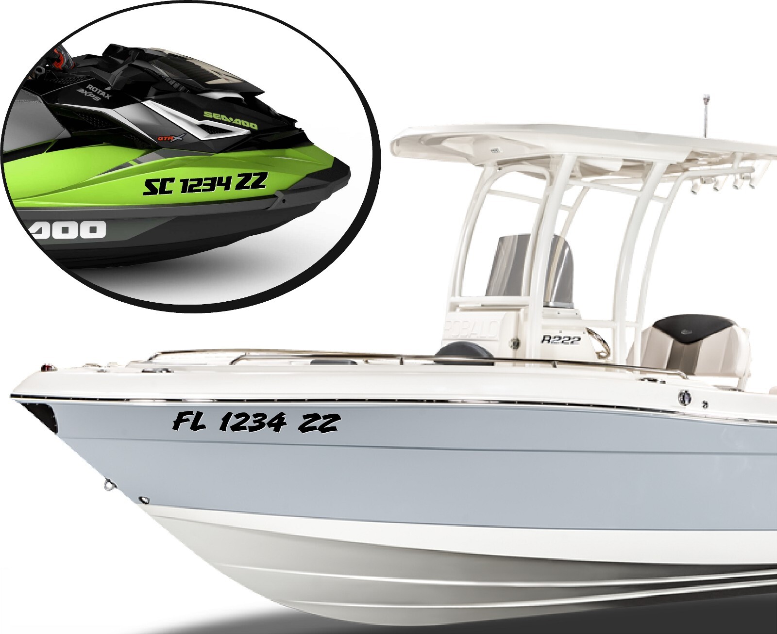 Boat Registration Numbers & Letters 2 Pack Custom 3″ Boat & Jetski Stickers 1CL