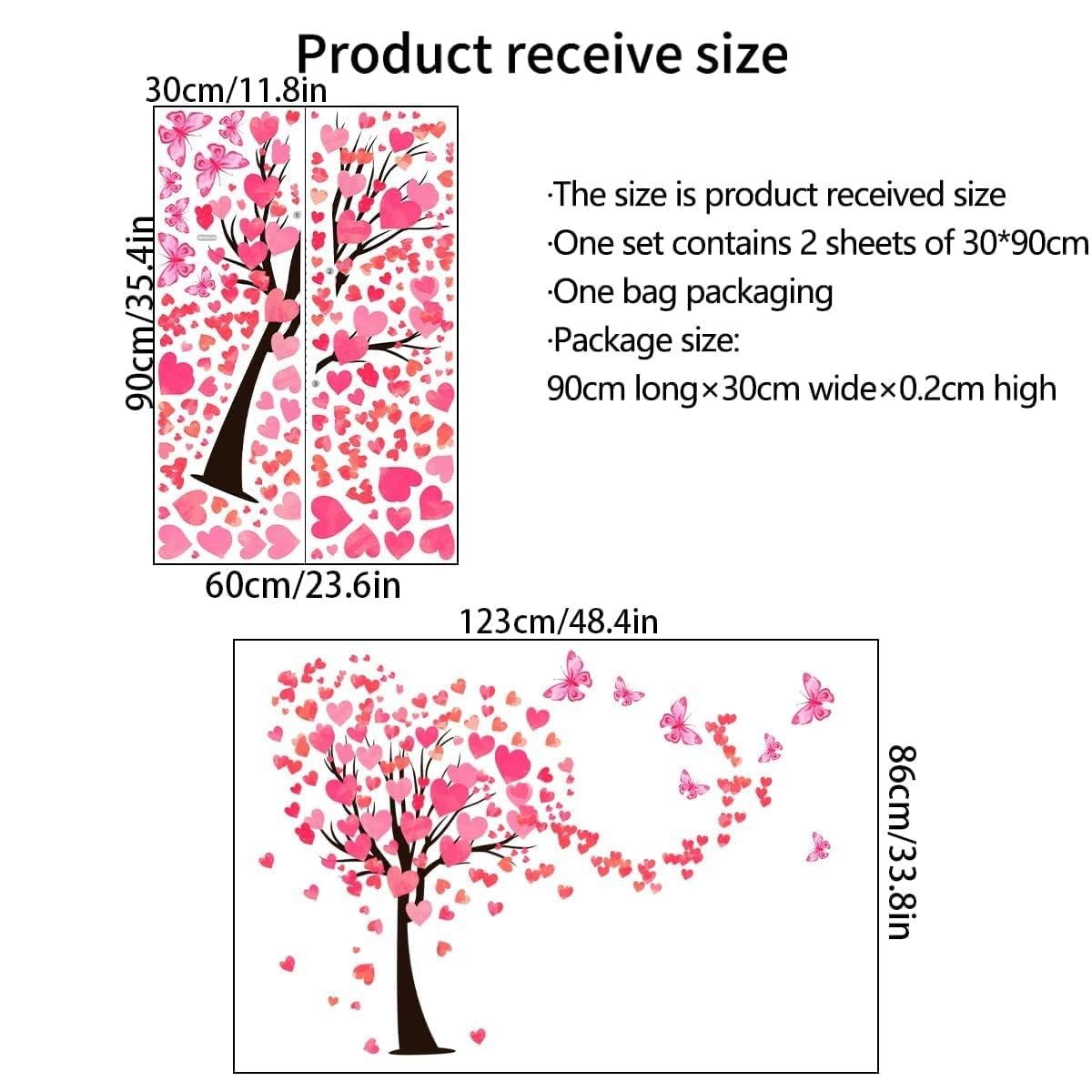 Heart Tree Wall Decal 48x34in Red Vinyl