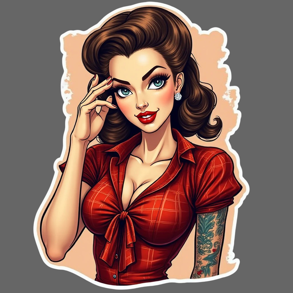Pinup Girl sticker vinyl decal red blouse tattoo retro beauty vintage art