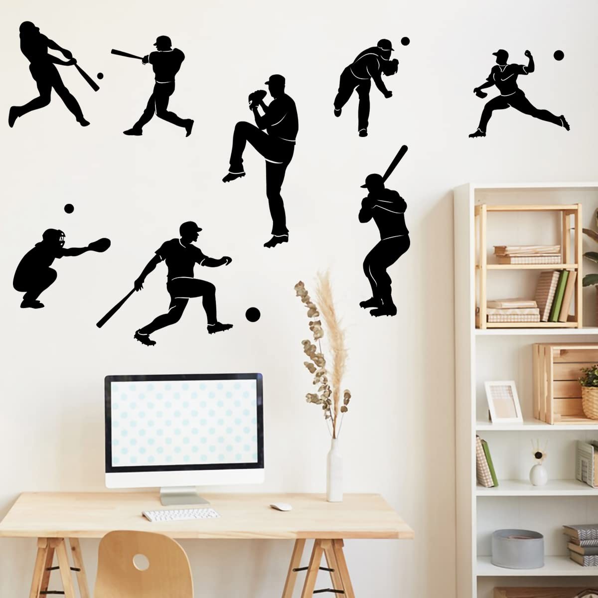 Removable Baseball Player Silhouette Wall Decals Baseball Sports Wall Sticker…