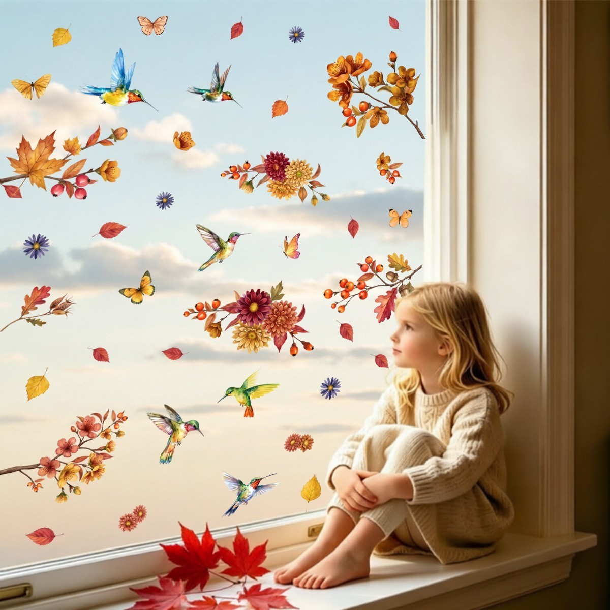 Static Cling Window Decals Sunflower Butterfly – Decor No Glue 2 Sheets