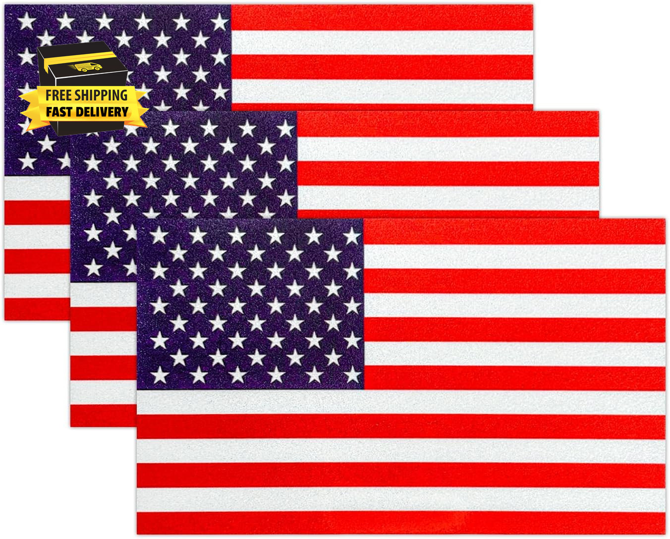 3PCS Reflective American Flag Stickers, 5″×3″ Waterproof Vinyl Decal US National